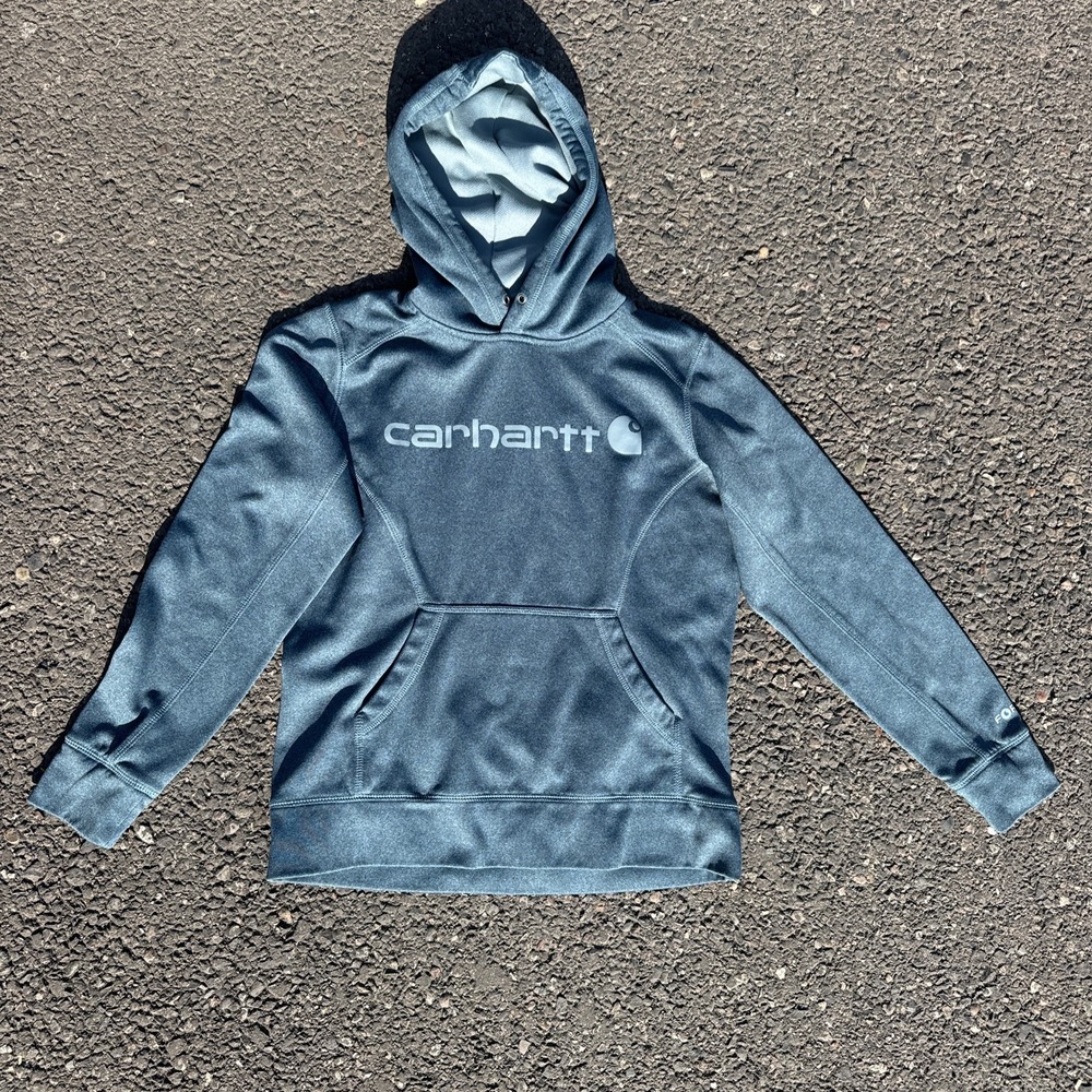 Carhartt Force Relaxed Fit Hoodie Men's S (4-6) Blue Casual Workwear Logo Youth